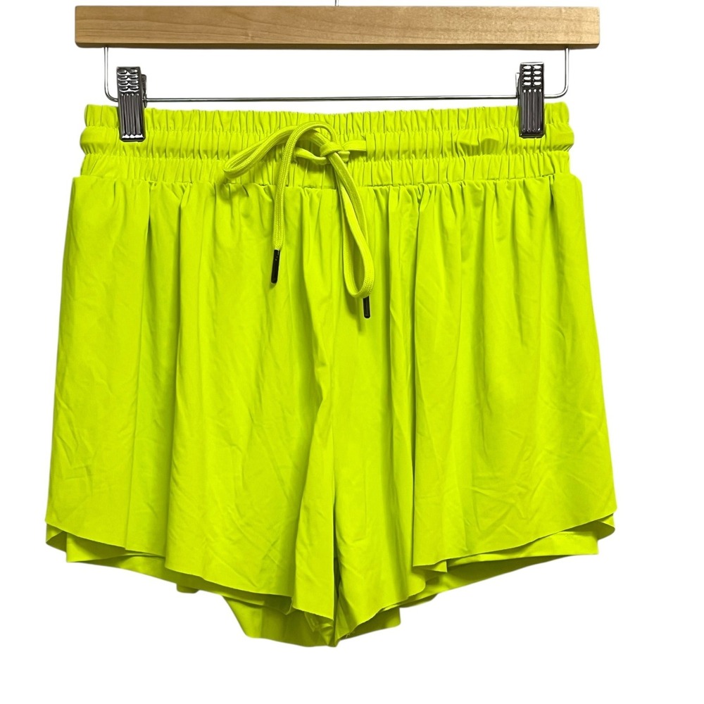 Automet Shorts Small Neon Yellow High Rise Drawstring Athletic Running Gym